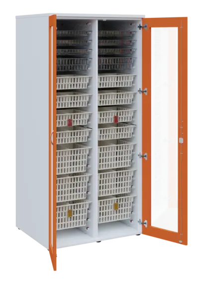 EUROMEDICA S - 90 skříň léková boxová, 2-dveřová/prosklená, 1950x900x735, korpus bílý, dvířka mandarinka